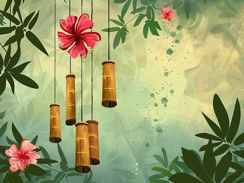 Green Bamboo Wind Chime Outdoor Decoration