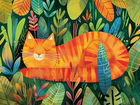 Orange Cat in a Cozy Forest Decor